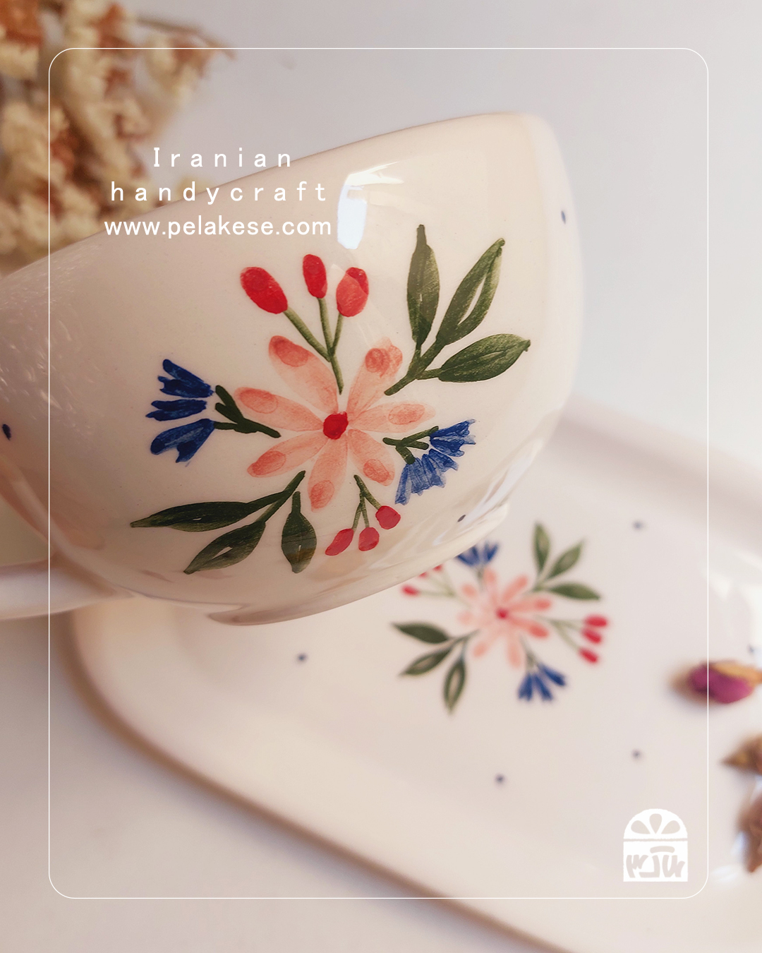 ست چای‌خوری سرامیکی گلدار با سینی طرح‌دار | ظرف پذیرایی شیک برای هدیه