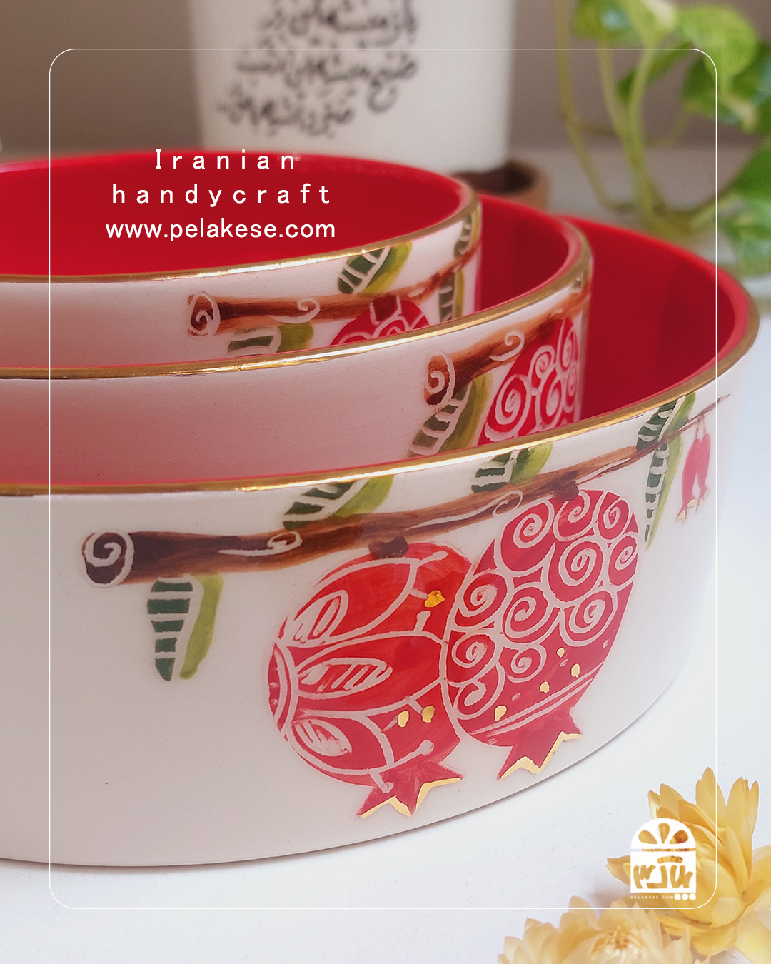 کاسه سرامیکی طرح انار | روایت دلنشین پاییزی با انارخوری‌های خاص و دست‌ساز