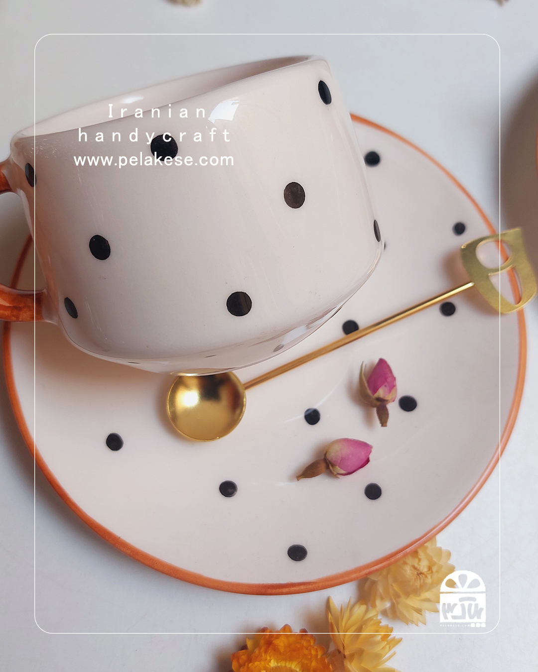 سرویس چای‌خوری سرامیکی خالخالی سفید مشکی | هدیه‌ای خاص برای زوج‌ها و سالگرد ازدواج