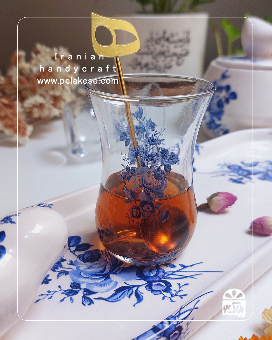 سرویس چای‌خوری گل‌گلی آبی با پرنده سفید | ست خاص و ظریف برای هدیه