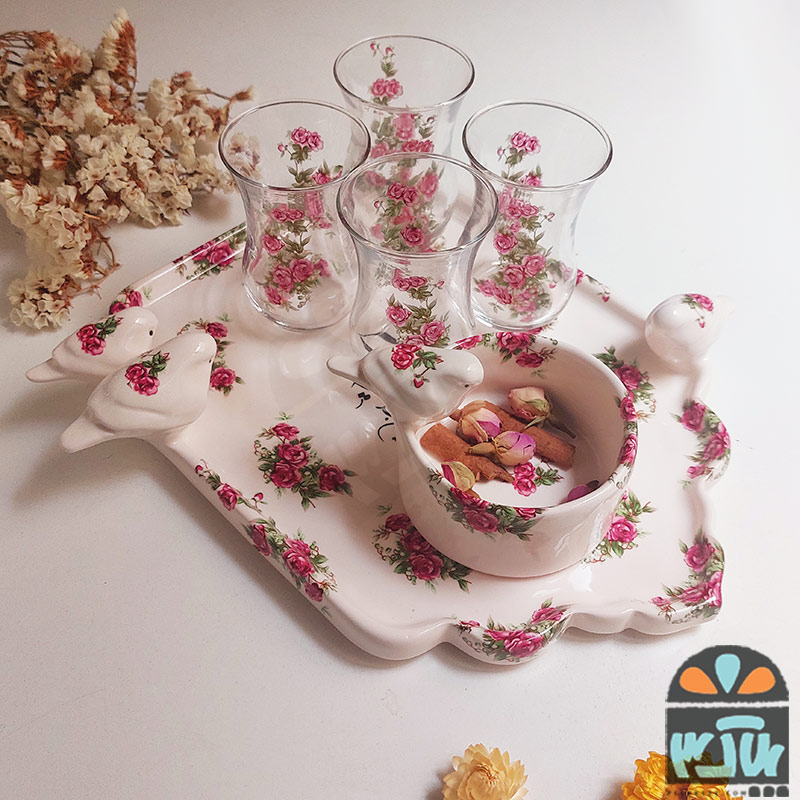 چایخوری سروین 4نفره گلسرخی