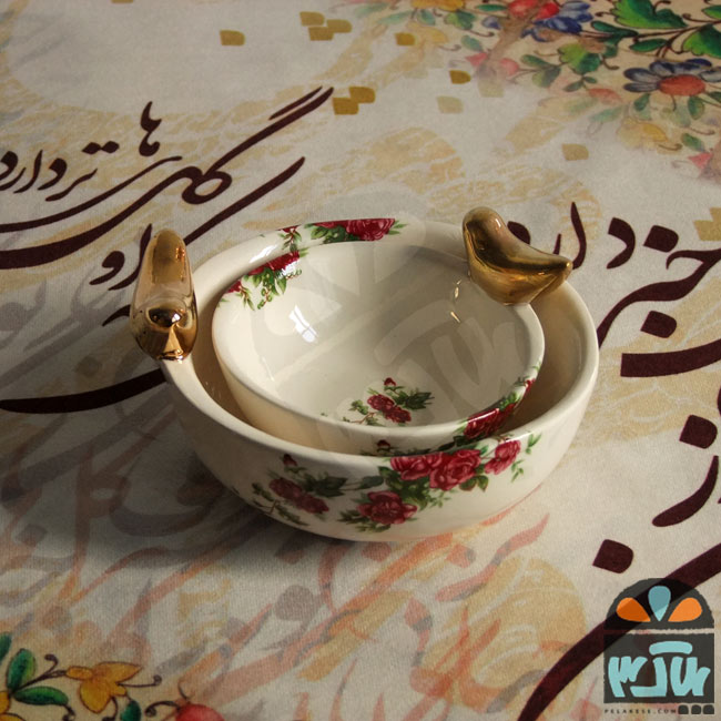 ست کاسه  پرنده دار گل سرخی 