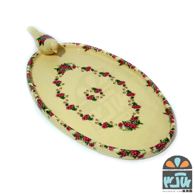 سینی پرنده دار گل سرخی