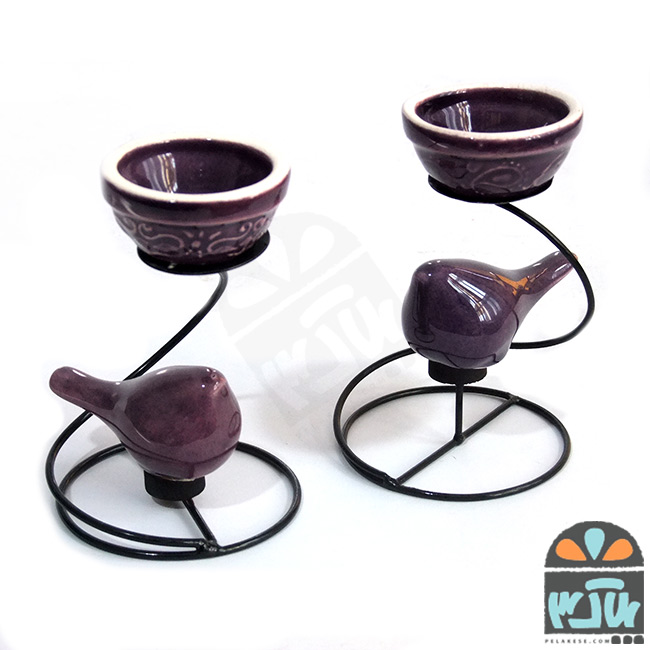 یک جفت جاشمعی پایه دار آبی