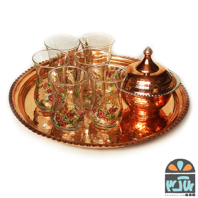 ست چایخوری مسی گلسرخی