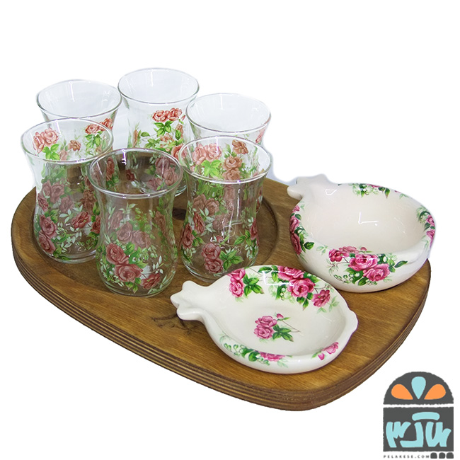 ست چایخوری چوبین سرخ