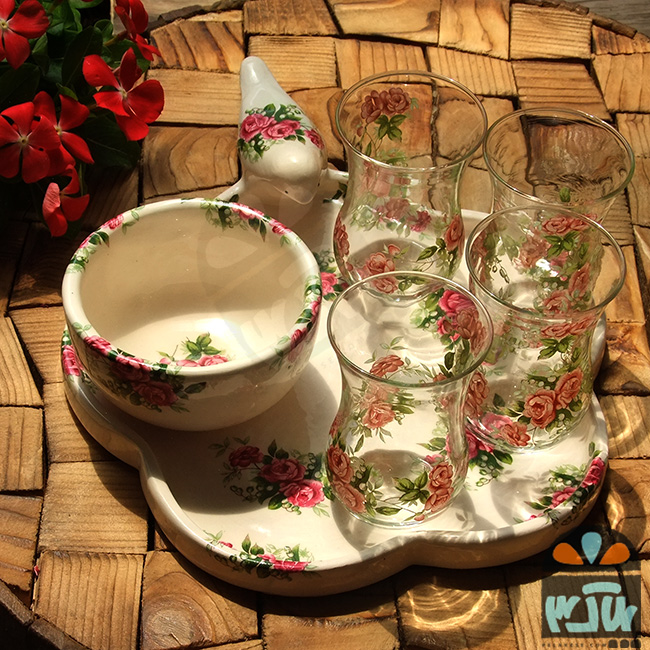 چایخوری پنج پر4 نفره گلسرخی