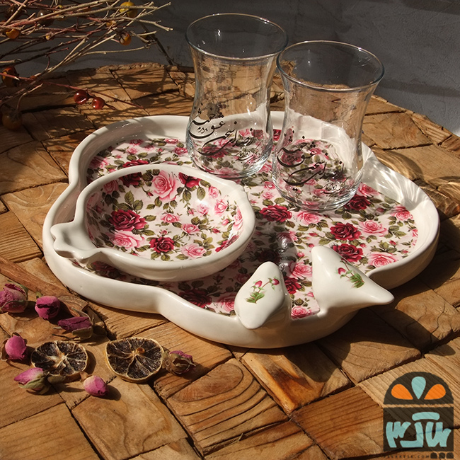ست چایخوری دونفره گل کاغذی
